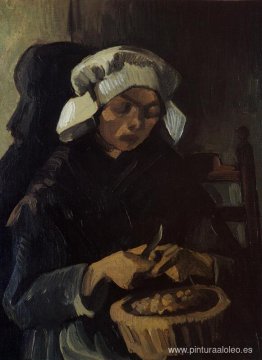 Mujer campesina pelando patatas