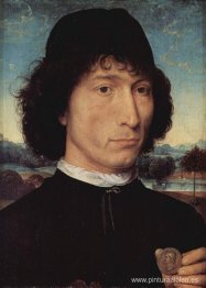 Retrato de un hombre sosteniendo una moneda del emperador Nerón