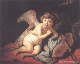 Cupido haciendo pompas de jabón