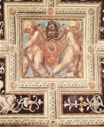 Escena con querubines en el escudo papal.