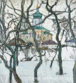 Escena de invierno con iglesia
