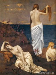 Chicas jóvenes junto al mar