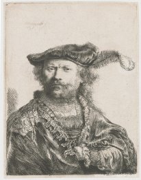 Autorretrato con gorro y pluma de terciopelo.