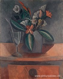 Flores en un tarro gris