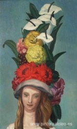 Mujer con sombrero de flores