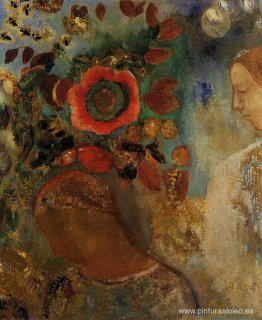 Dos muchachas jóvenes entre las flores