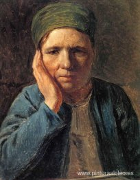Una campesina, apoyada en su mano.