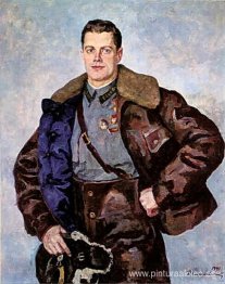 Retrato de un héroe de la Unión Soviética, el piloto A. B. Yumas