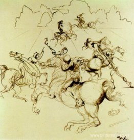 Caballeros surrealistas para una pantalla de cuatro partes, cent
