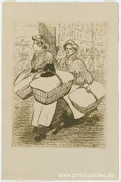 Las lavanderas llevan ropa de cama.