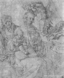 María y el Niño, coronados por un ángel y Santa Ana