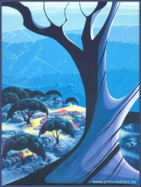 Árbol Púrpura Y Montañas