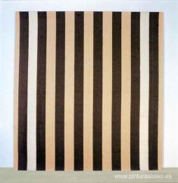 Pintura acrílica blanca sobre tejido rayado blanco y marrón