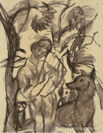 Mujer con lira y perro.