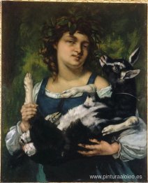 La chica del pueblo con una cabra
