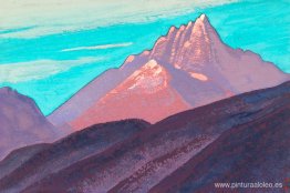 Cielo turquesa, montañas rosadas, pie morado.