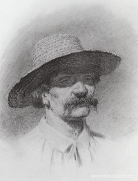 Cabeza de hombre con sombrero de paja.