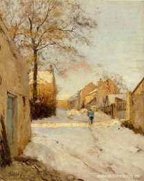 Una calle del pueblo en invierno