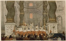 Ceremonia papal en San Pedro de Roma bajo el palio de Bernini
