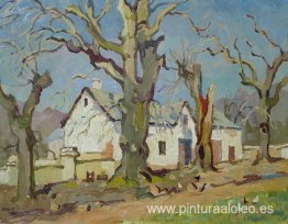 Cortijo con robles desnudos