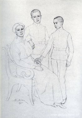 El retrato de familia (Klavdiya Yuon, esposa del artista e hijos
