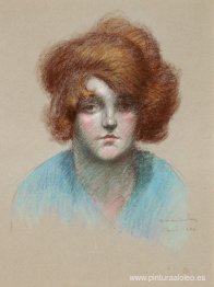 Retrato de mujer en blusa azul