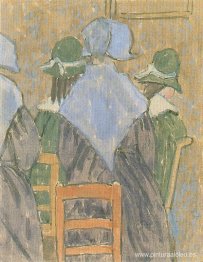 Monjas y colegialas de pie en la iglesia