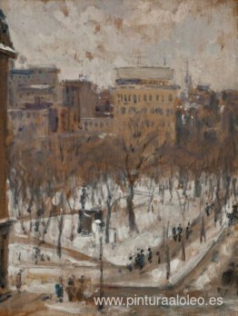 Plaza en París, tiempo nevado