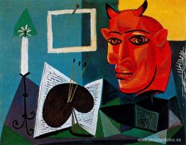 Vela, paleta, cabeza de toro rojo. Vela, paleta, cabeza de toro rojo.