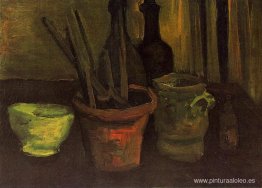 Bodegón de pinceles en una maceta Bodegón de pinceles en una maceta