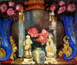 Bodegón con figuras de porcelana y rosas. Bodegón con figuras de porcelana y rosas.