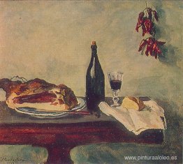 Bodegón. Pan, jamón y vino. Bodegón. Pan, jamón y vino.