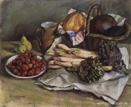 Bodegón con espárragos y fresas. Bodegón con espárragos y fresas.