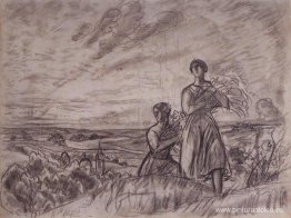 Paisaje de verano con mujeres. Paisaje de verano con mujeres.