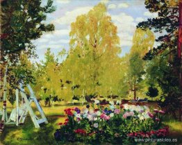 Paisaje con macizo de flores. Paisaje con macizo de flores.