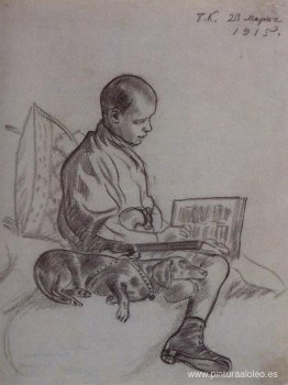 Niño con perro (Retrato de Cyril Kustodiev, hijo del artista) Niño con perro (Retrato de Cyril Kustodiev, hijo del artista)