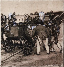 Oficiales cerca del carruaje Oficiales cerca del carruaje