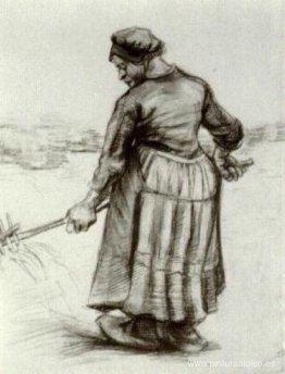 Mujer campesina, lanzando trigo o heno Mujer campesina, lanzando trigo o heno