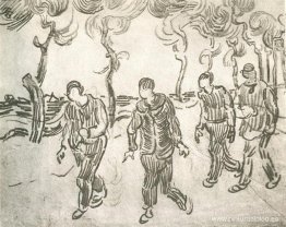 Cuatro hombres en un camino con pinos Cuatro hombres en un camino con pinos