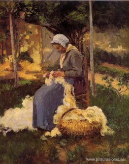 Mujer campesina cardando lana Mujer campesina cardando lana