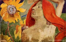 Mujer pelirroja y girasoles Mujer pelirroja y girasoles