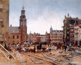 Trabajo en progreso en Muntplein en Amsterdam Trabajo en progreso en Muntplein en Amsterdam