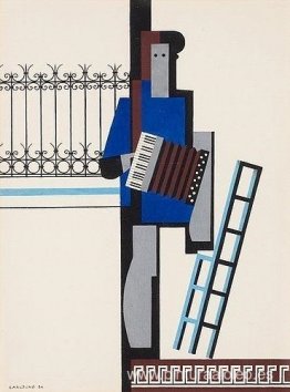 Músico con acordeón/Barra azul Músico con acordeón/Barra azul