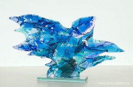 Blue Bird - arte de fusión de vidrio - escultura abstracta de vi Blue Bird - arte de fusión de vidrio - escultura abstracta de vi