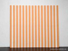 Pintura acrílica blanca sobre tejido rayado blanco y naranja Pintura acrílica blanca sobre tejido rayado blanco y naranja