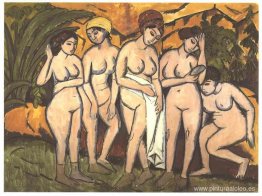 Cinco mujeres bañándose en un lago Cinco mujeres bañándose en un lago