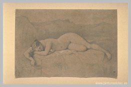Mujer desnuda recostada sobre una roca Mujer desnuda recostada sobre una roca