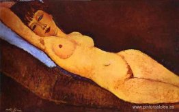 Desnudo reclinado con cojín azul Desnudo reclinado con cojín azul