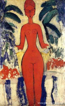 Desnudo de pie con fondo de jardín Desnudo de pie con fondo de jardín