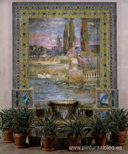 Paisaje de jardín y fuente. Paisaje de jardín y fuente.